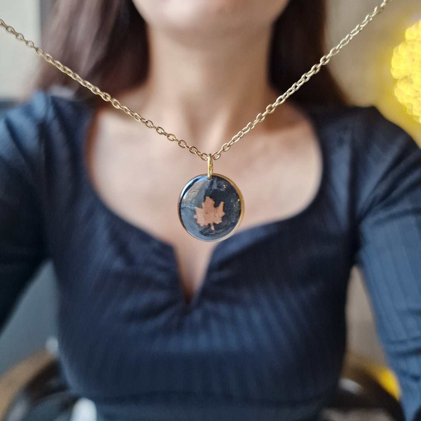 Həqiqi payız yarpağından boyunbağı və üzük