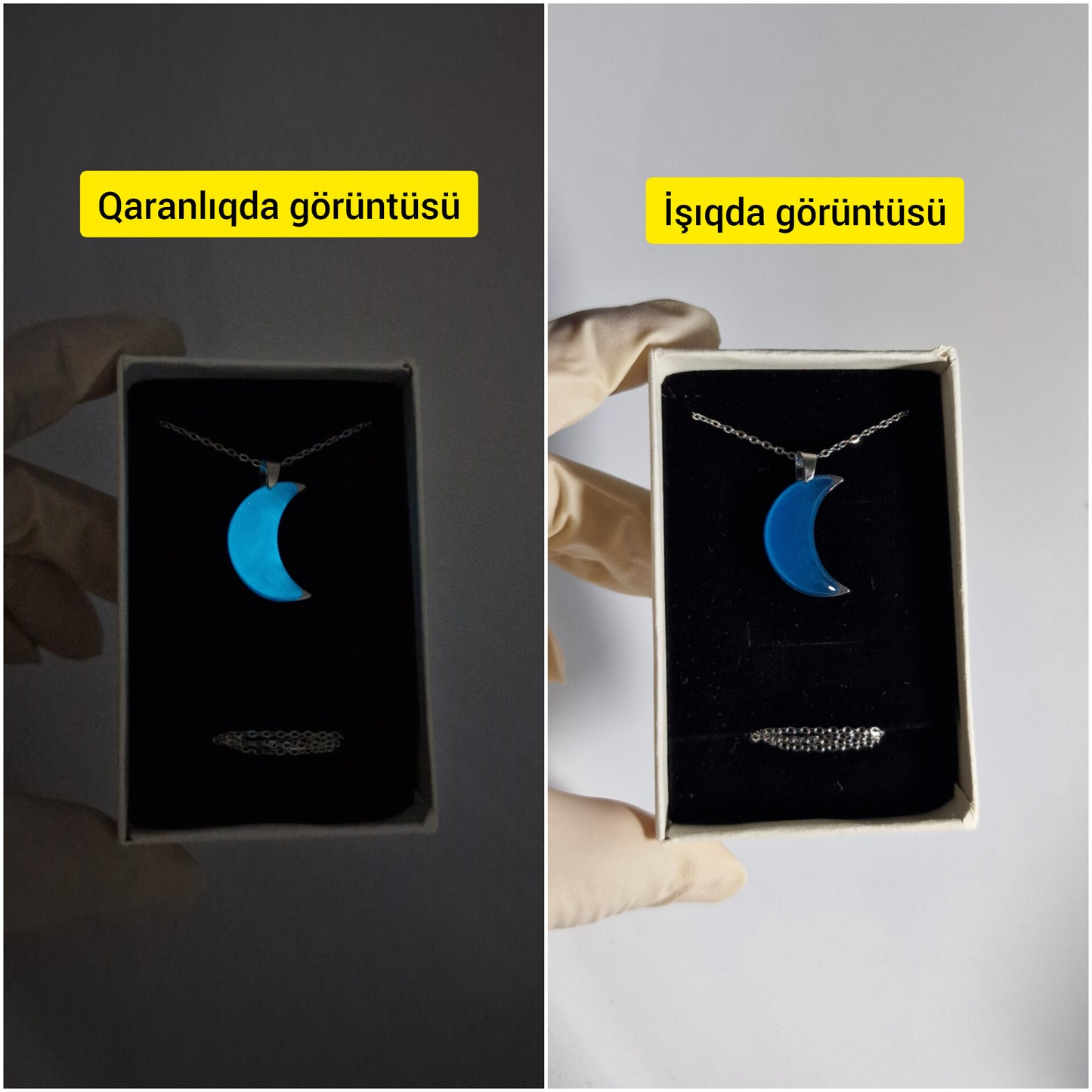 ✨ Qaranlıqda parıldayan ay boyunbağısı